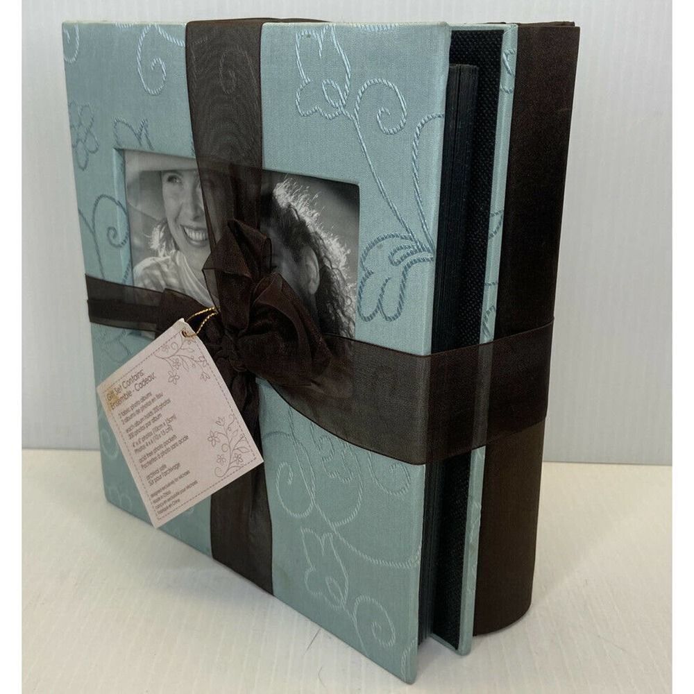 2 Recollections Scrapbook picture Albums 9x8 Blue and Brown Fabric Photo Cover